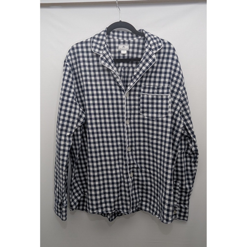 Petite Plume Pajama Set Mens XL Navy Gingham Cotton Button Up Sleepwear